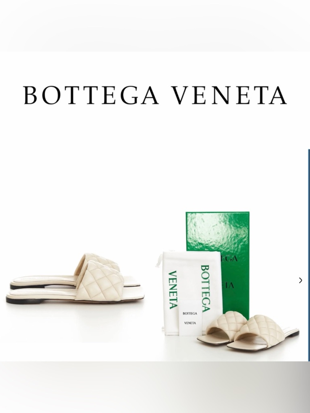 Bottega Veneta Cream Quilted Slide Sandals with Branded Box